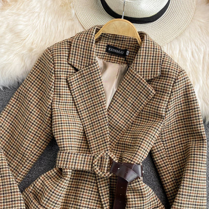 Plaid suit coat wool waist British style  1642