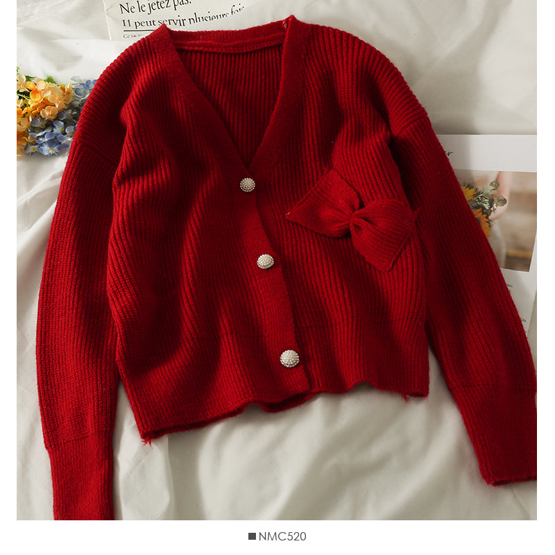 New sweet bow decorative thin sweater  1901