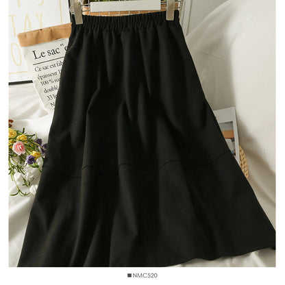 Simple and versatile elastic waist thin stitched skirt for women  2530