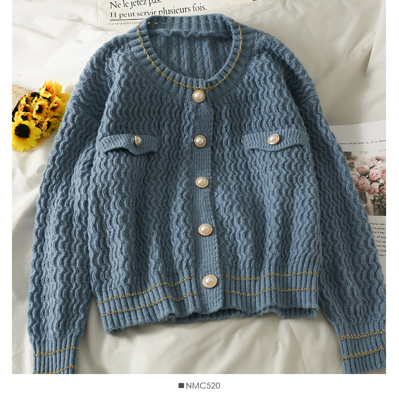 Sweater women's Phnom Penh wave edge stripe single breasted  1854