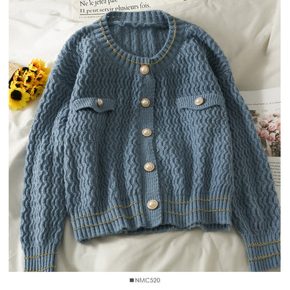 Sweater women's Phnom Penh wave edge stripe single breasted  1854