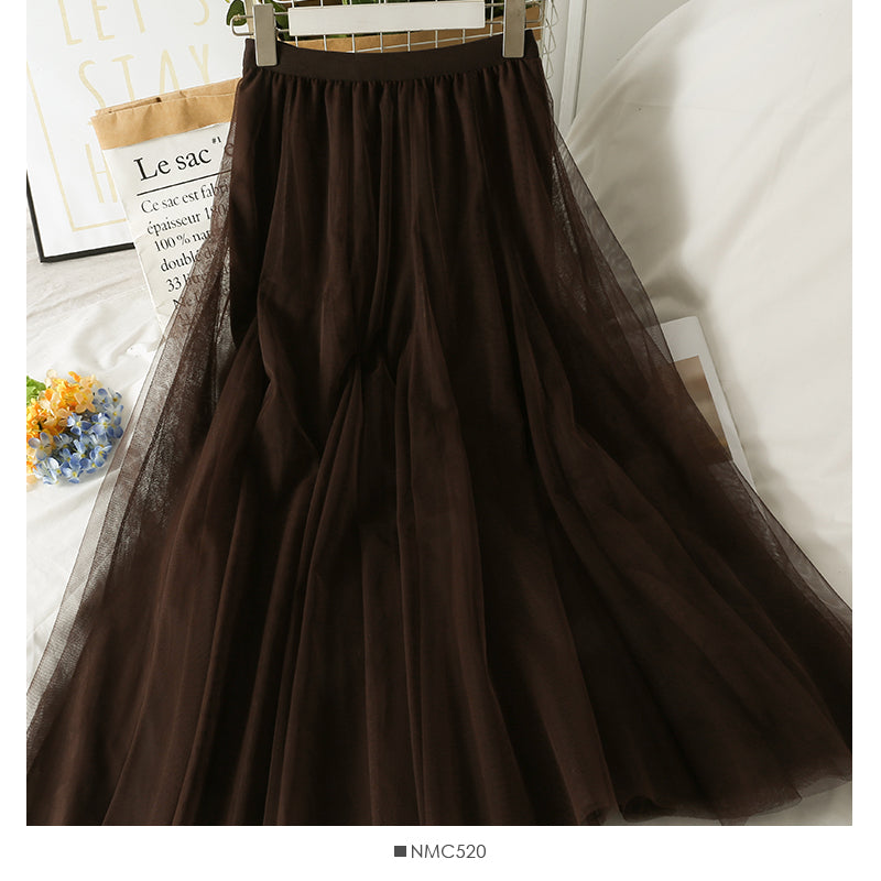 Sweet wind high waist thin medium length solid color skirt  2538