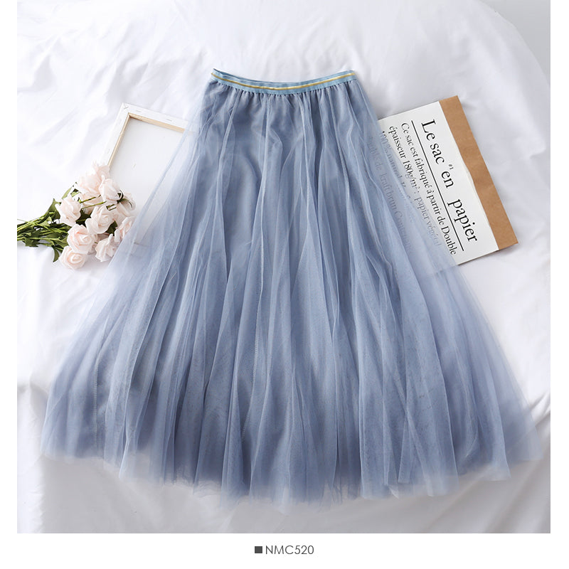 Gauze skirt half body super fairy long high waist  2514