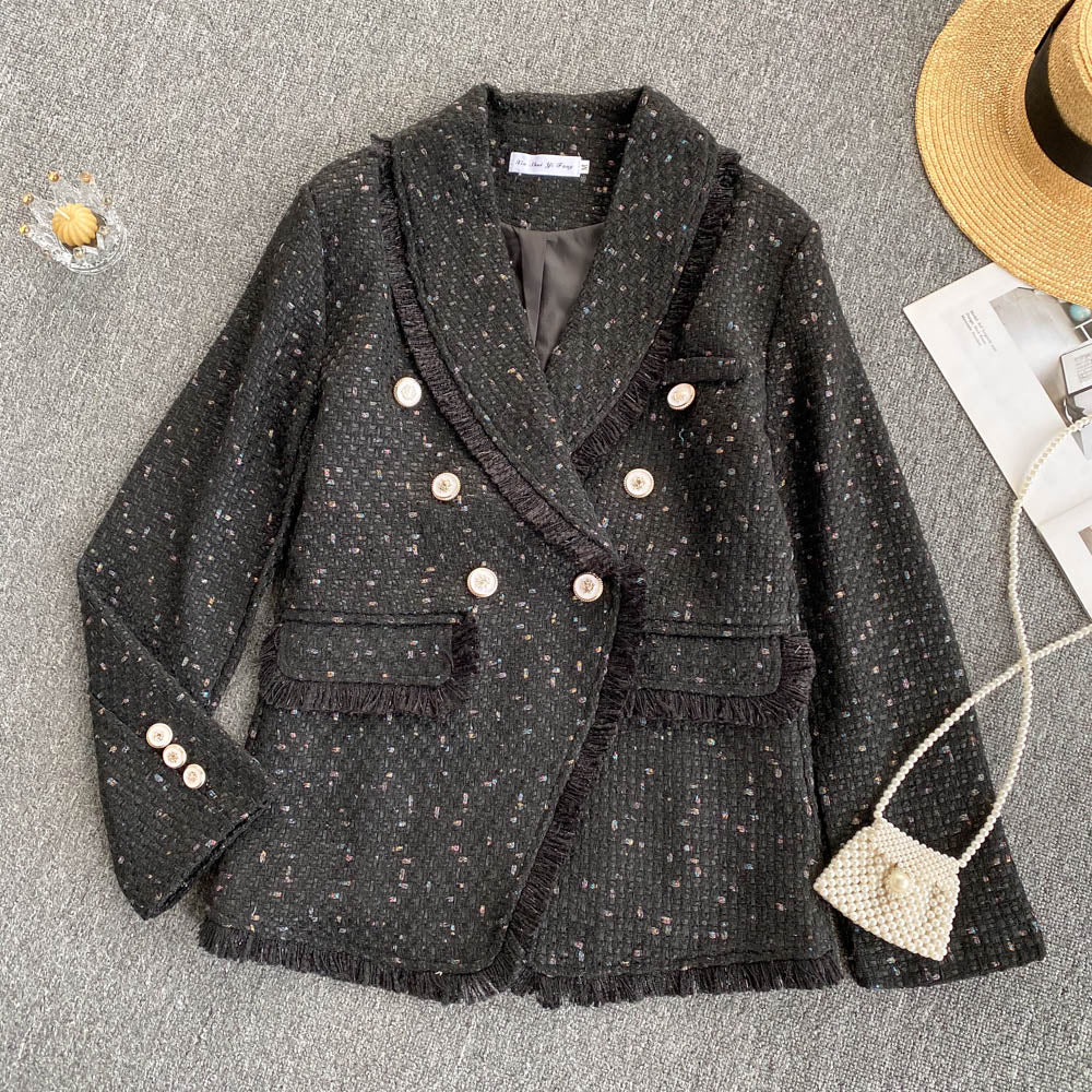 Early autumn retro small fragrant wind tweed coat  1554