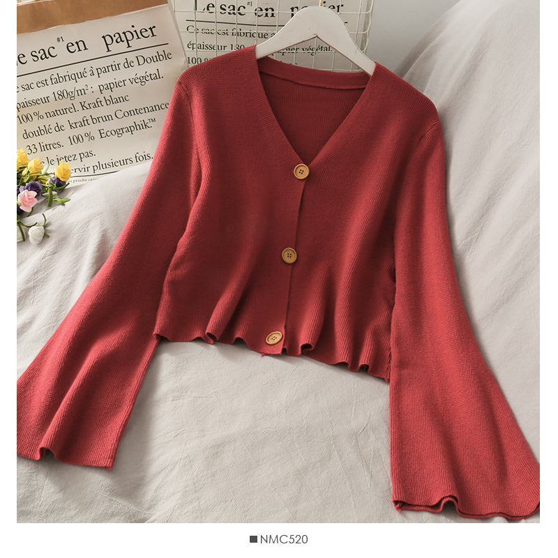 Minority short trumpet sleeve three button slim knit women  1706