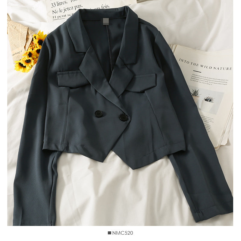 Han Fan short exposed navel two button western style slim cardigan top  2086