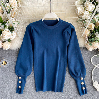 Top women's bubble sleeve inside and outside wool sweater  1574