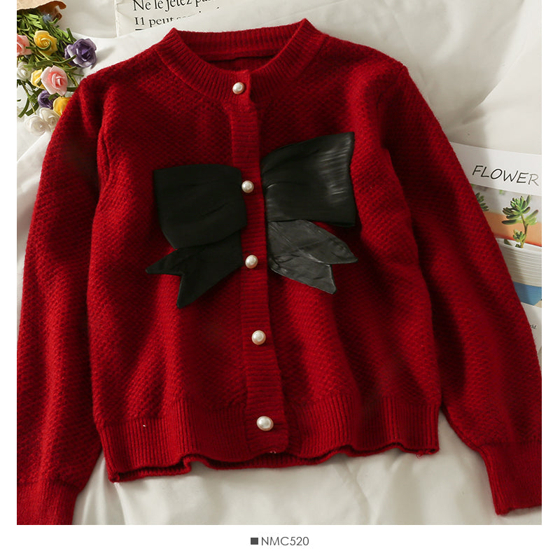 Korean contrast stitched bow decorative round neck T-shirt  1808