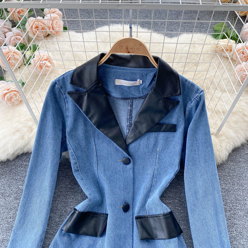 Denim coat women's waist closing thin coat  1525