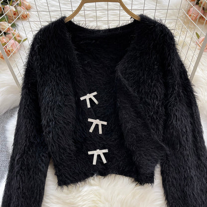 Sweet temperament imitation mink hair high waist short sweater coat  1620