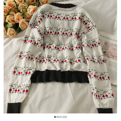 Knitwear women's autumn long sleeve loose V-neck top  1990