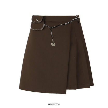 Hong Kong style retro high waist pleated A-line skirt  2531