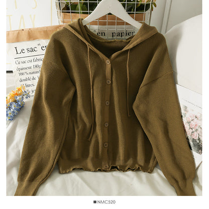 Drawstring hooded slim Sweater Jacket Women  1791