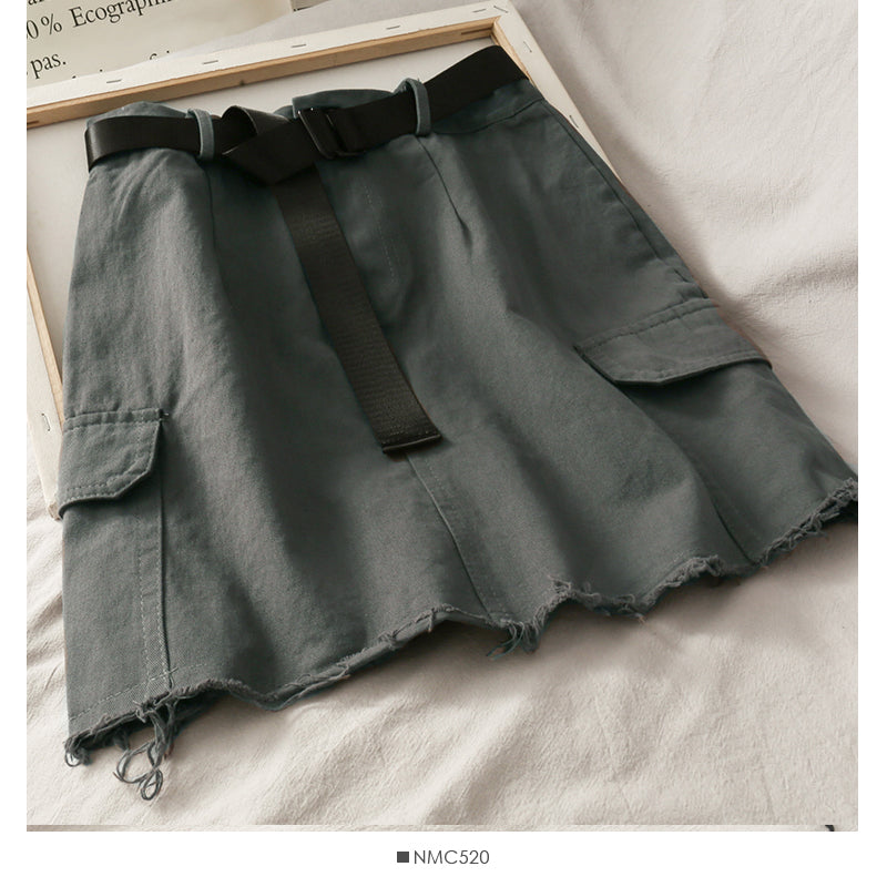 Versatile personalized large pocket skirt with rough edge  2652