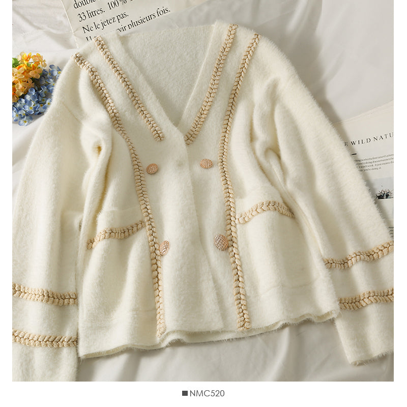 Sweater women's autumn double breasted long sleeved jacket  1860