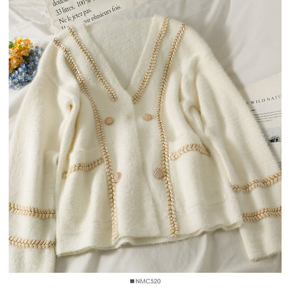 Sweater women's autumn double breasted long sleeved jacket  1860