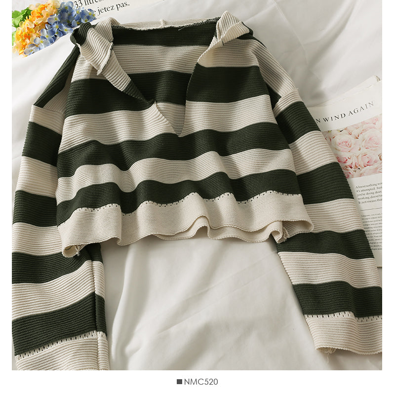 Hooded sweater women's autumn stripe versatile long sleeve Pullover Sweater  1989