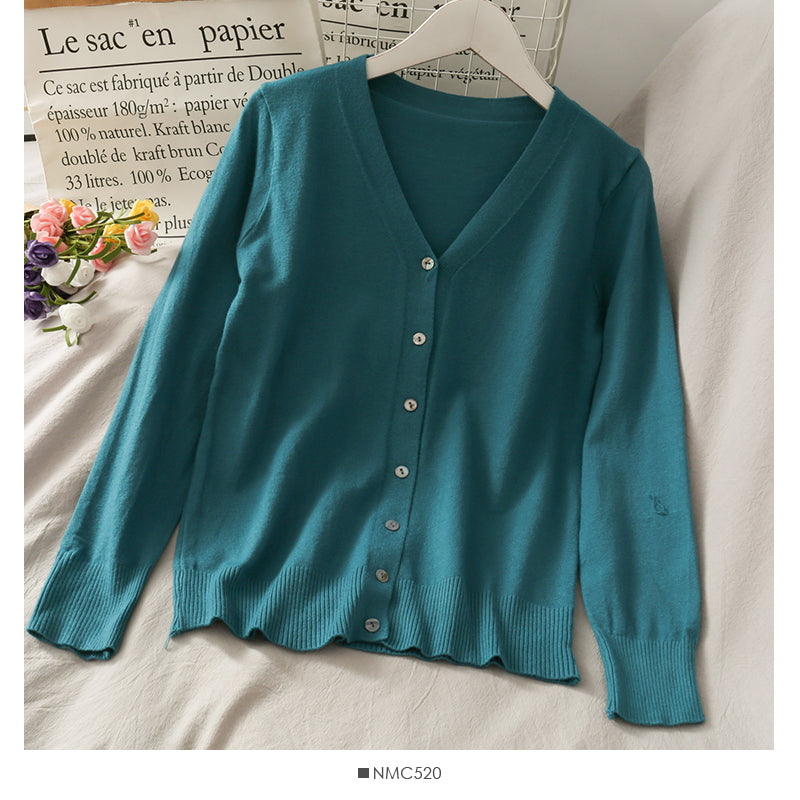 Single breasted V-neck cardigan long sleeve bottomed blouse female  1794