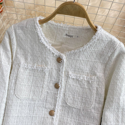 Small fragrance tweed temperament top short white coat  1683