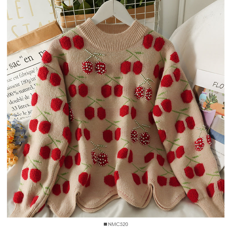 Women's autumn bound Beaded loose thin sweater with wavy edge  1747