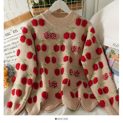 Women's autumn bound Beaded loose thin sweater with wavy edge  1747