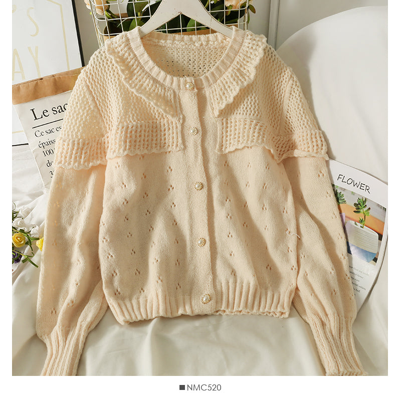 Sweater women's round neck single breasted long sleeved sweater  1893