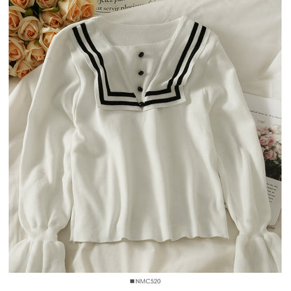 Knitwear women's autumn clothes look thin and versatile trumpet sleeve top  1961