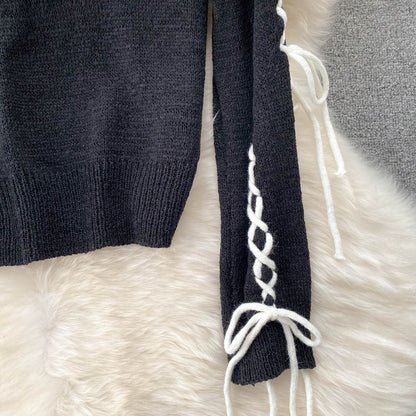 Early autumn Vintage short sweater women's design navel sweater  1612