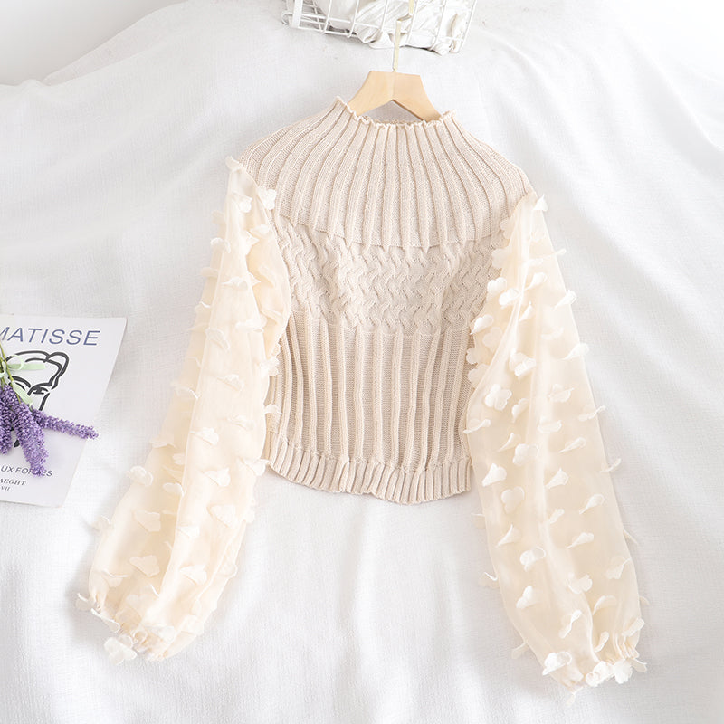 Sweet applique long sleeve cropped sweater  1480