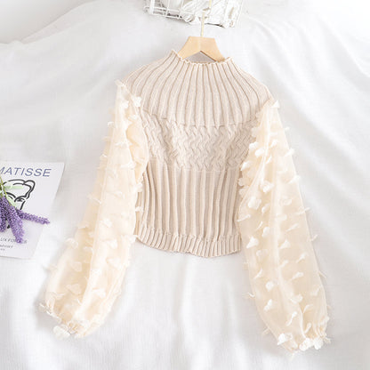 Sweet applique long sleeve cropped sweater  1480