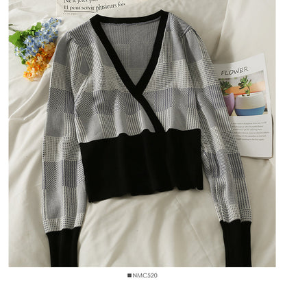 New contrast Plaid versatile long sleeve T-shirt  1919