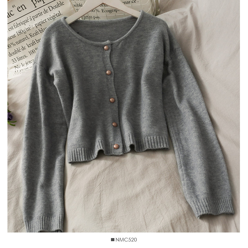 Sweet style simple and versatile long sleeved cardigan solid color sweater female  1909