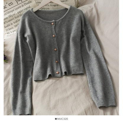Sweet style simple and versatile long sleeved cardigan solid color sweater female  1909