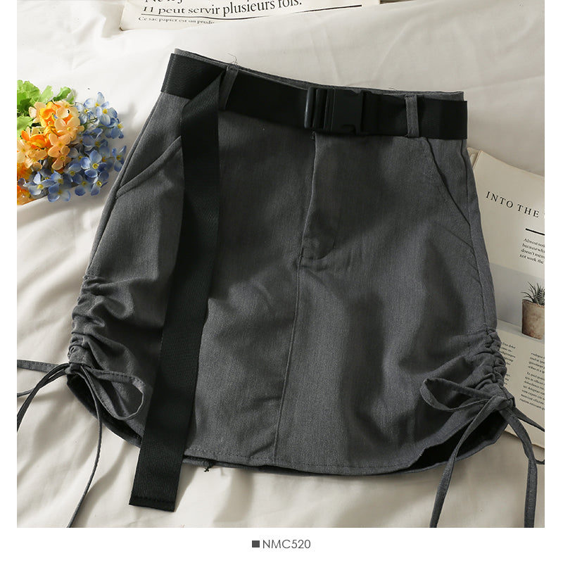 Strapping high waist slim drawstring pleated Hip Wrap Skirt for women  2498