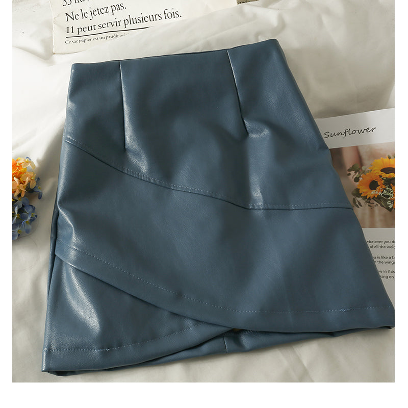 Hong Kong style retro high waist with thin luster A-shaped wrap hip skirt  2582