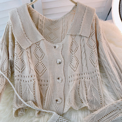Short hollow out knitted cardigan for women in autumn  1597