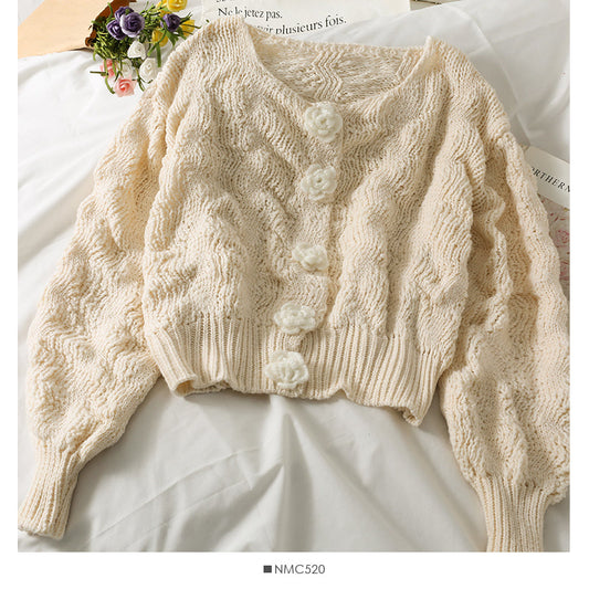 Sweater women's autumn three-dimensional flower sweet long sleeved sweater  1882