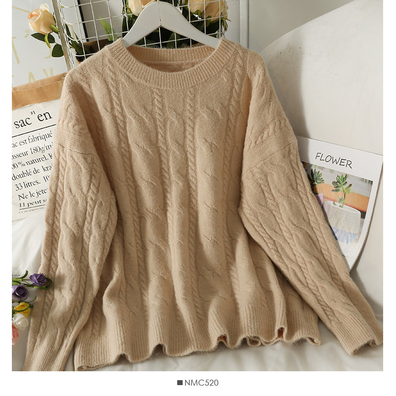 Sweater women's Hemp pattern loose and thin long sleeve Pullover Top  1985