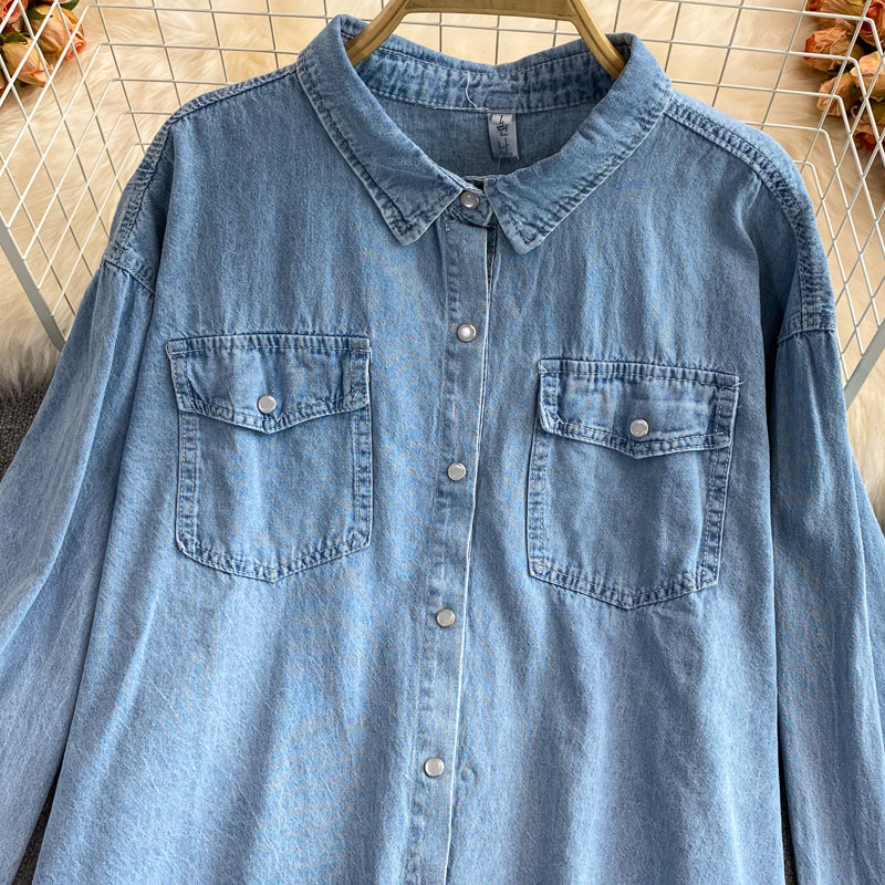 Medium length irregular denim women's coat  1681