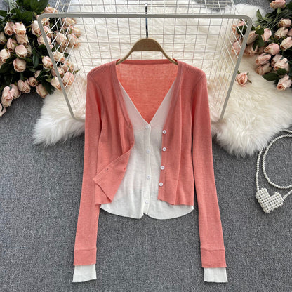 French V-neck single breasted top  1618