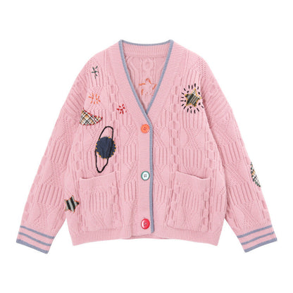 Loose, lazy, kiddie planet embroidered sweater  1439
