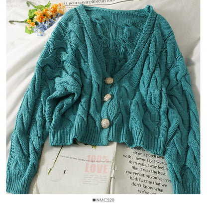 Korean Short twist V-neck single breasted long sleeve  1861