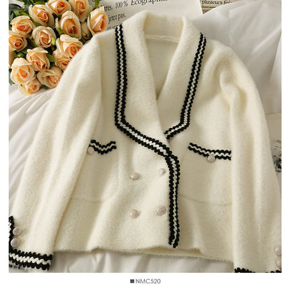 Sweater female stripe loose thin Plush coat  1844