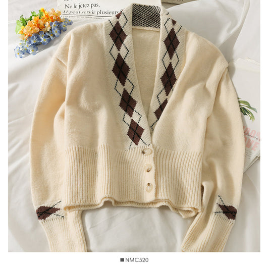 Diamond check three button slim sweater for women  2060