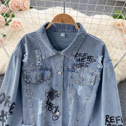 Denim Jacket Women's pierced burr jacket  1520