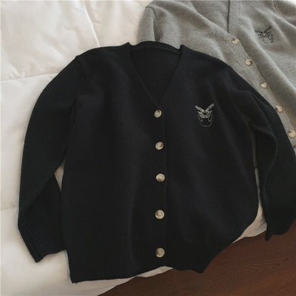 Lazy, little embroidery V-neck cardigans, loose design sweaters  1432