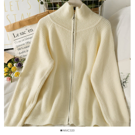 Han Fan high neck loose and thin zipper medium length sweater women  1977