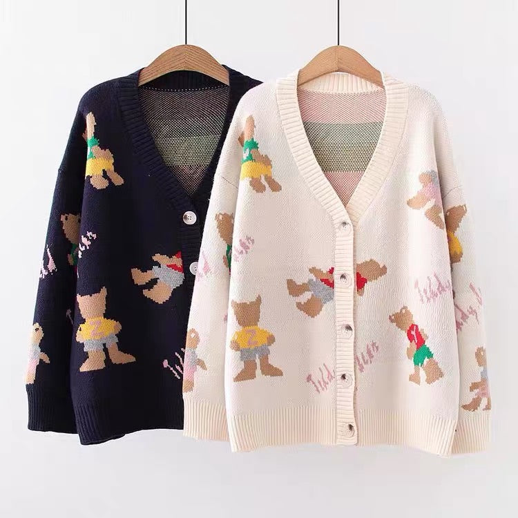 Vintage, loose, preppy sweaters, printed cardigans  1410