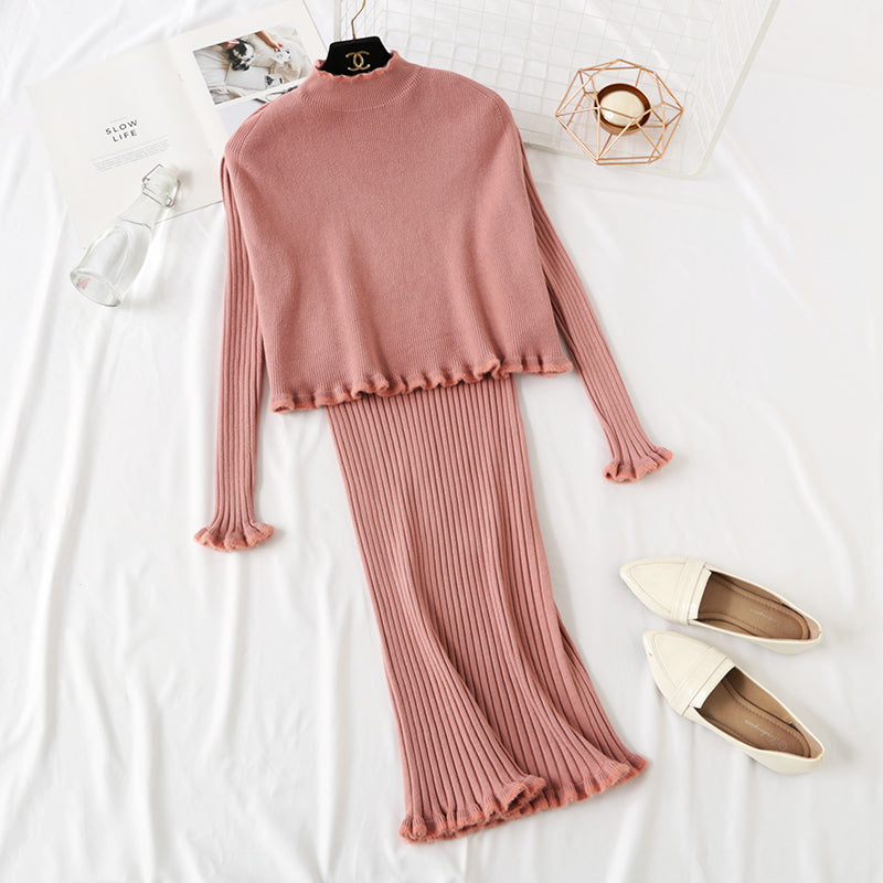 Small fragrance slim fit bag hip cloak shawl wool dress knee two piece suit  2349