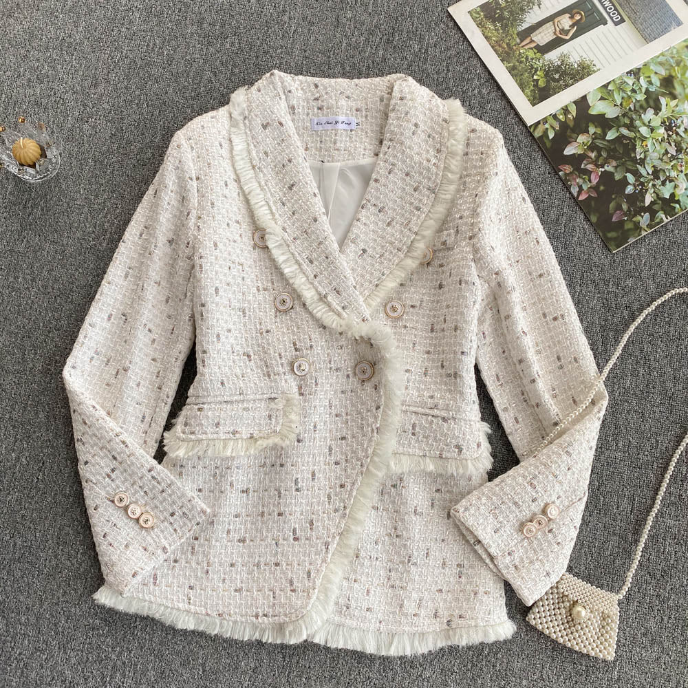 Early autumn retro small fragrant wind tweed coat  1554